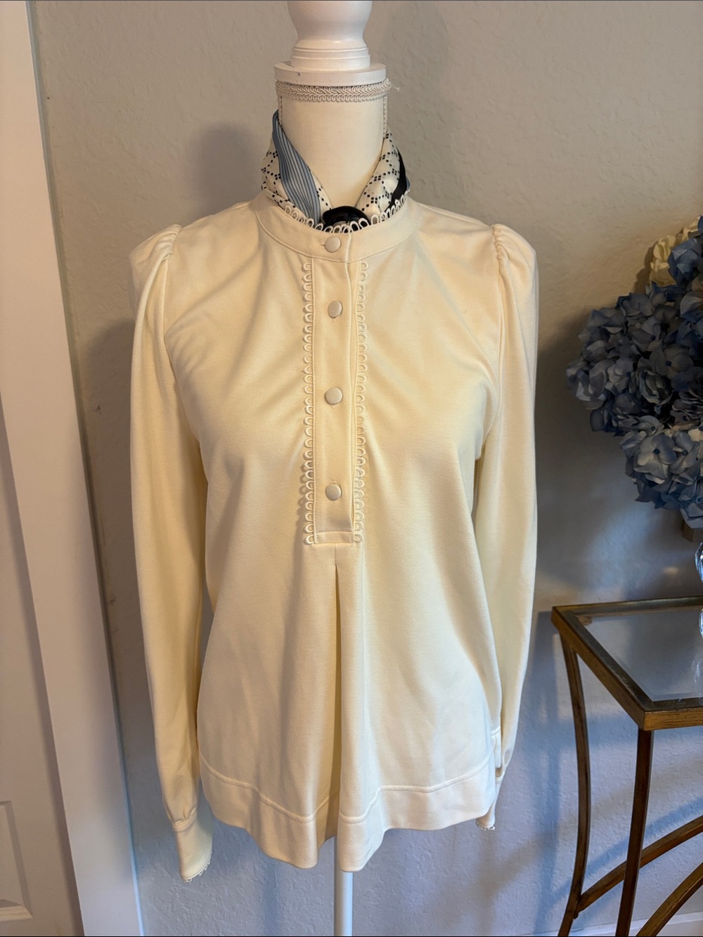 ME+EM Cream Long-Sleeve Button-Placket Top